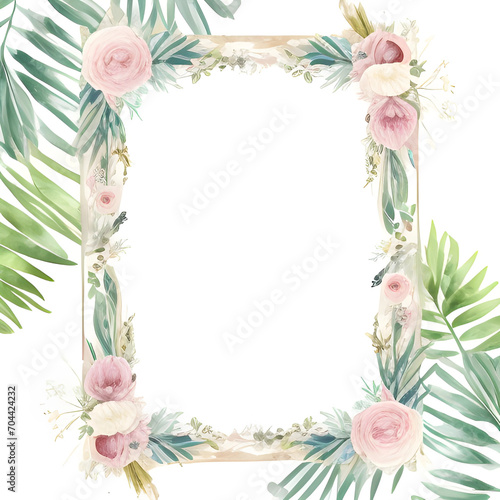 floral botanical watercolor sketch frame border on white background © StudioSocietal