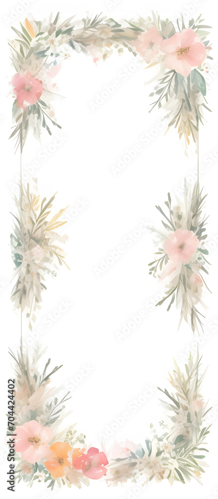 floral botanical watercolor sketch frame border on white background