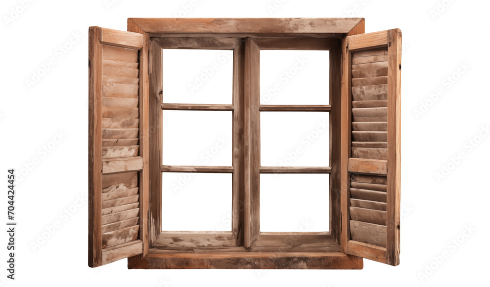 wooden window with brown shutters. Aged wooden window with open shutters. Worn window frame. Wooden window frame with shutters. Old farmhouse or wood cabin window isolated. Transparent Background PNG wooden window with brown shutters. Aged wooden window with open shutters. Worn window frame. Wooden window frame with shutters. Old farmhouse or wood cabin window isolated. Transparent Background PNG