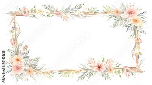 floral botanical watercolor sketch frame border on white background