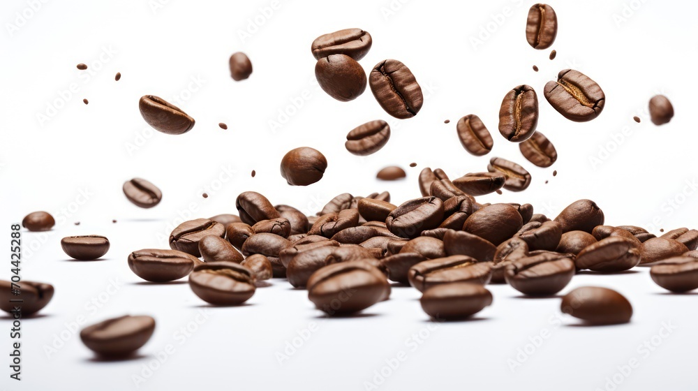 A Close-up view of coffee beans on a white isolated transparent background. A Close-up view of coffee beans on a white isolated transparent background.
