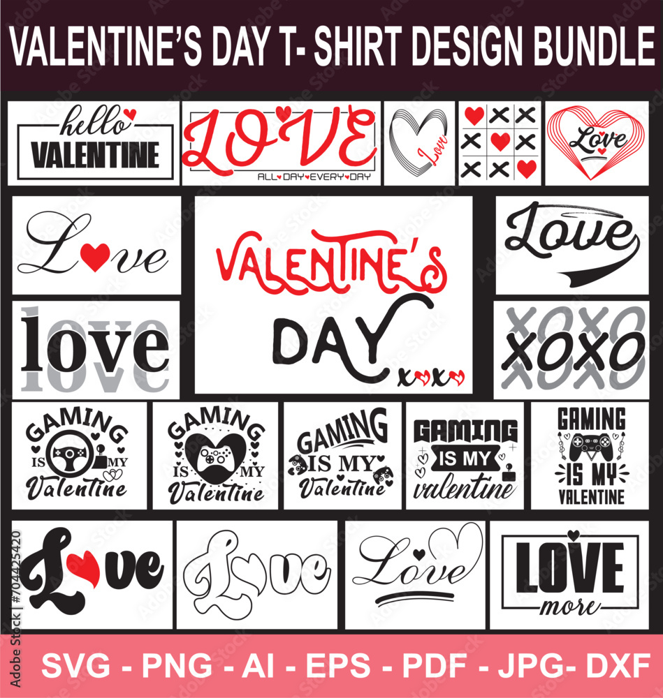 Valentine's Day T-shirt Design Bundle, Sublimation Design, DTF Print design