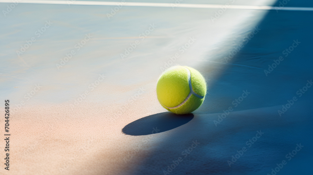 Minimal concept of a large tennis ball on a blue background, generative ai