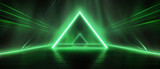 Abstract green neon background with triangle in the center, 3d render