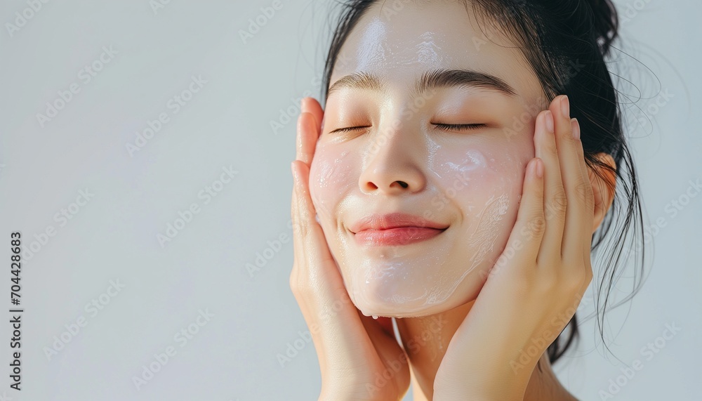 portrait of a woman cleaning her face - obrazy, fototapety, plakaty 