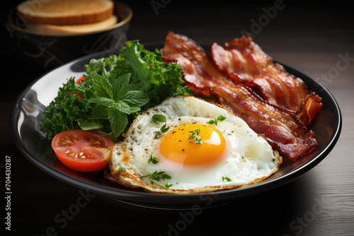 English breakfast with bacon, eggs and toast bread