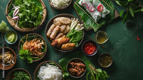Boiled Chicken with Pickled Onions and Vietnamese Spring Rolls photo