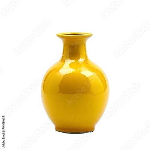Yellow terracotta vase on transparent background PNG for home decoration.