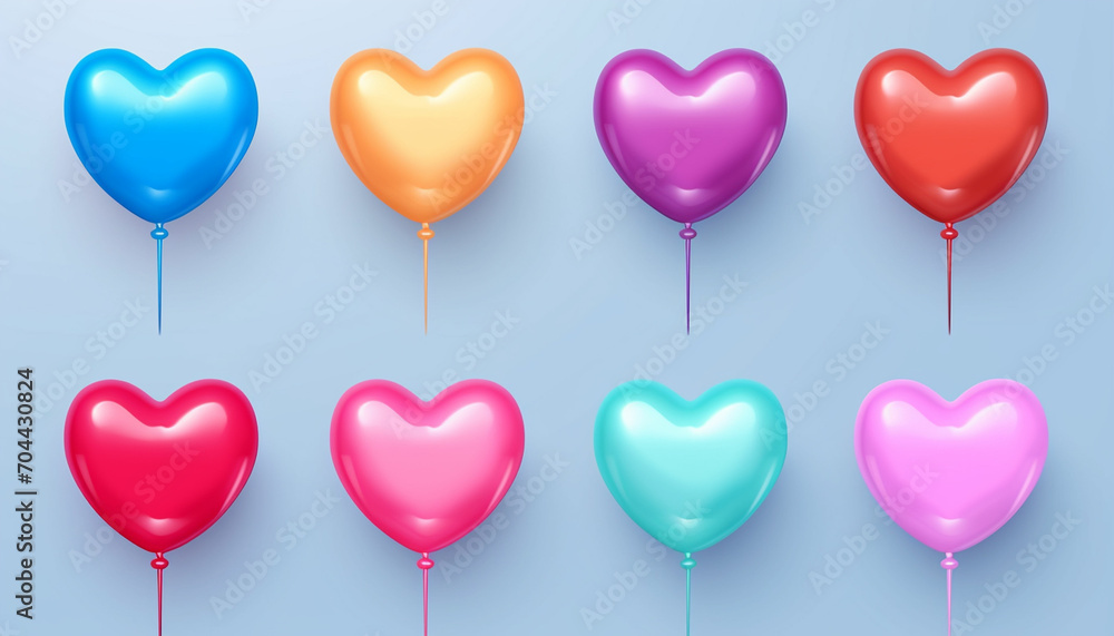 colorful heart air balloon shape collection concept isolated on color background beautiful heart ball for event