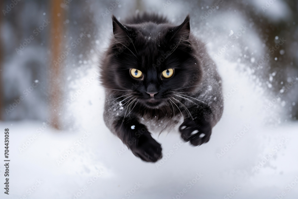 Powdery Pounce: Sleek Black Cat
