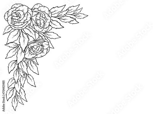 Outline Rose Flower Border Illustration
