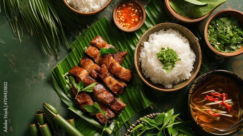 Traditional Vietnamese Pork and Plantain Leaf Sticky Rice photo