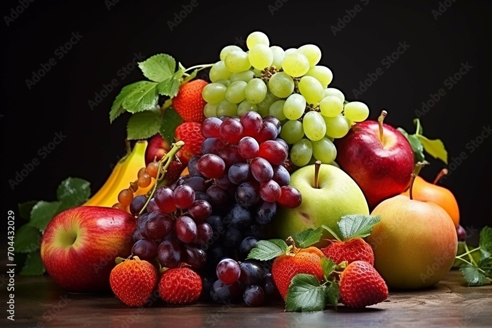 Fresh summer fruits with apple, grapes, berries, pear and apricot 