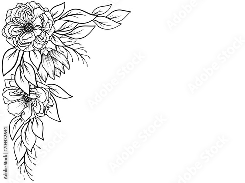 Fototapeta Naklejka Na Ścianę i Meble -  Bouquet Flower Corner Outline Illustration
