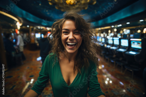 Obraz na plátne Gaming Elation: Capturing Joy in a Casino Selfie