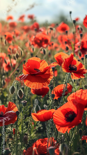 Beautiful landscape with red poppies