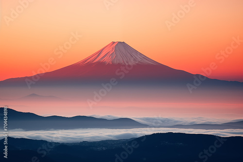 一面に広がる雲海と朝焼けに染まる富士山 © Kinapi