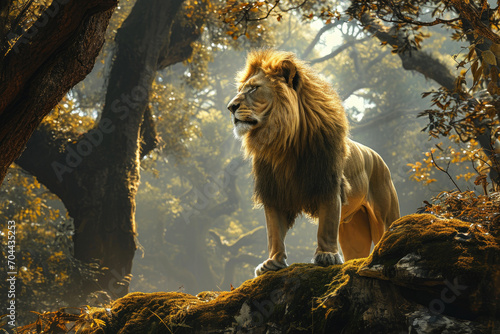 Regal Lion Amidst Enchanted Woods