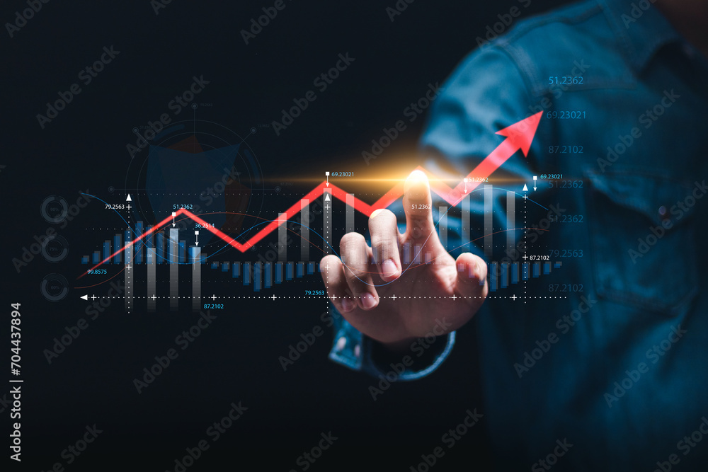Business planning and strategy concept. Businessman analyzing financial profit and economic growth graph chart. growth graph of business and blockchain technology. Data analysis. Business planning and strategy concept. Businessman analyzing financial profit and economic growth graph chart. growth graph of business and blockchain technology. Data analysis.