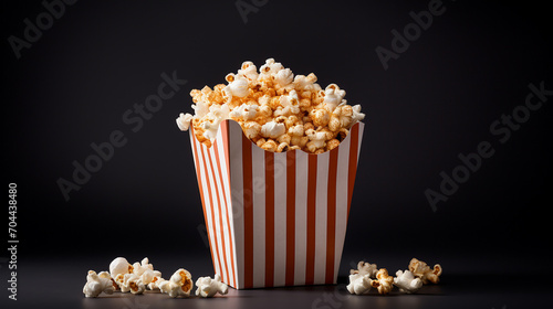 paper bag full of popcorn with black background