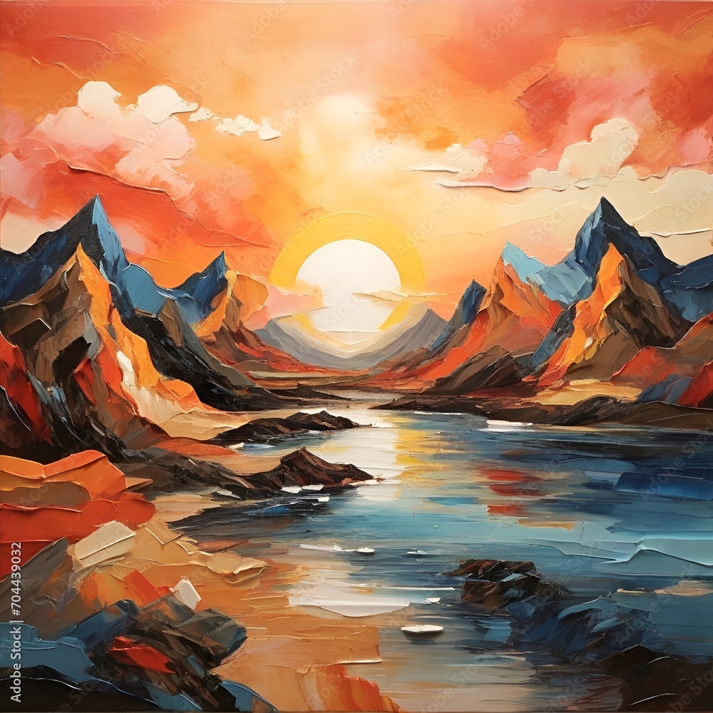 sunset over the mountains,landscape,sunset,sky,nature,mountain,Ai generated 