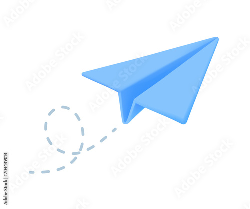 Origami paper airplane flying in the air email sending concept Message to the recipient. 3D vector illustration.