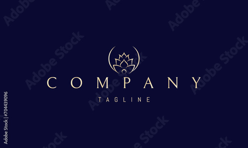 Vector golden logo with an abstract image of a lotus flower in a semicircle.