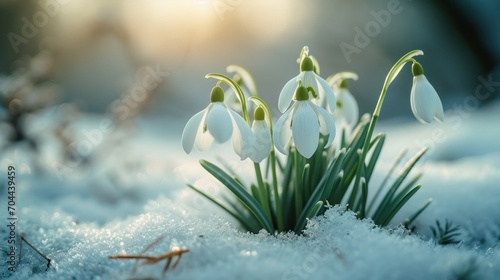 Spring snowdrops in snow