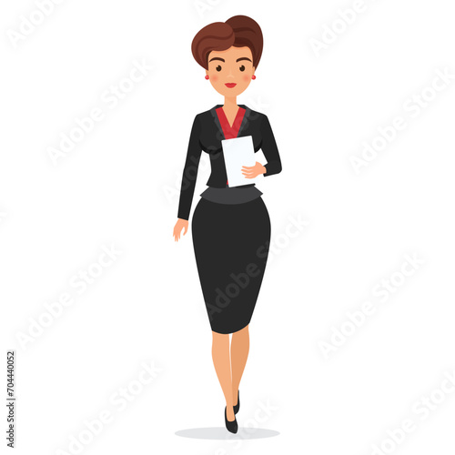 Business woman holds document paper. Elegant female office director cartoon vector illustration