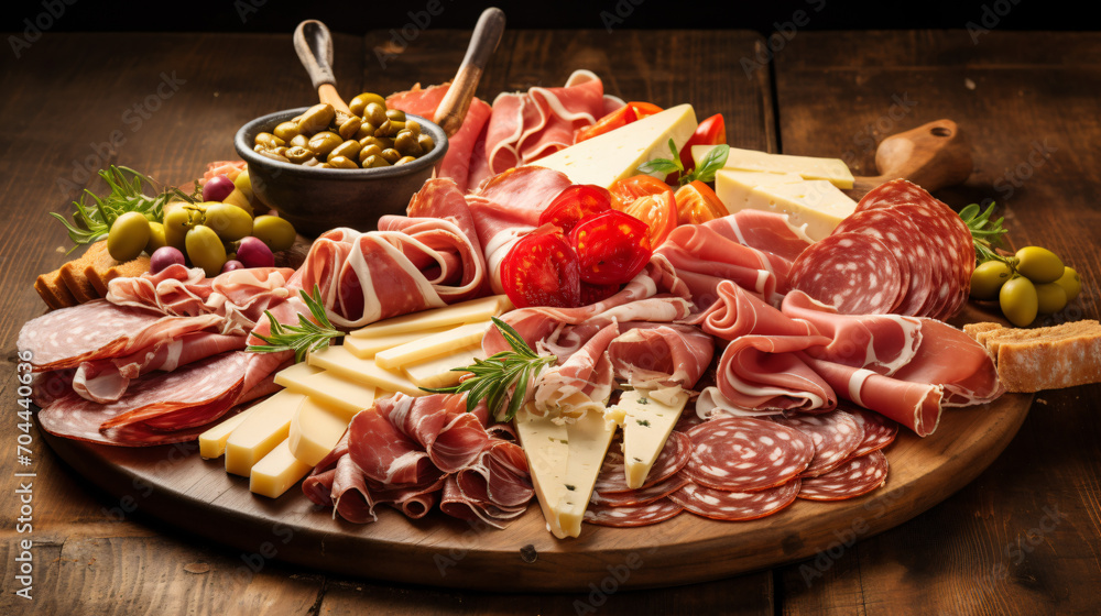 Antipasto platter cold meat with bread sticks