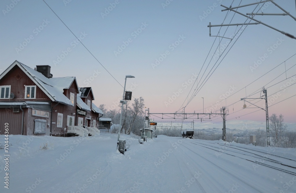 Artic Winter in Lapland, Sweden: in Björkliden near Abisko with temperatures at -30 C