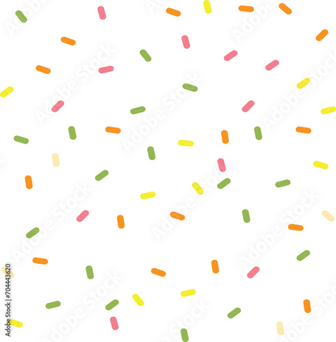 Colorful seamless vector confetti pattern. Bakery themed donut, doughnut or cupcake sugar sprinkle background.