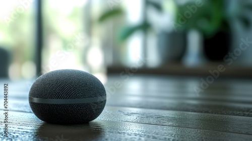 The Enchanting Fusion of Modern Technology and Rustic Charm  A Google Home Button Adorns a Majestic Wooden Table