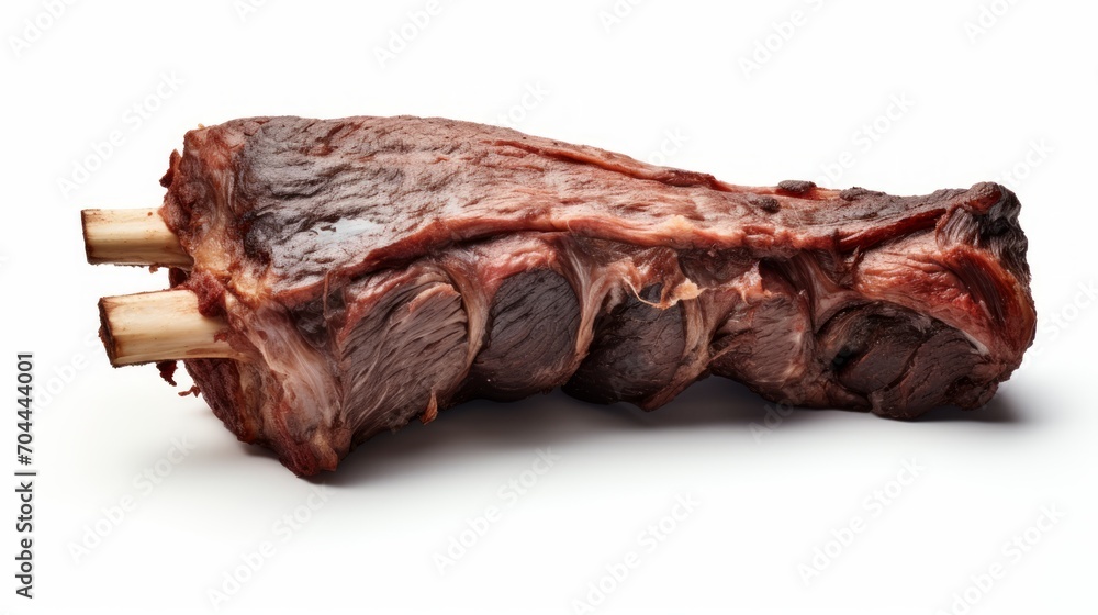A juicy bison rib showcased in a close-up realistic photo against a white background Generative AI