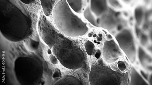 Healthy human bone structure small little many holes porous cavity, spongy texture under a microscope photo
