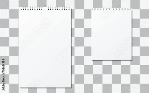 Realistic empty calendar paper sheet mockup spiral binding