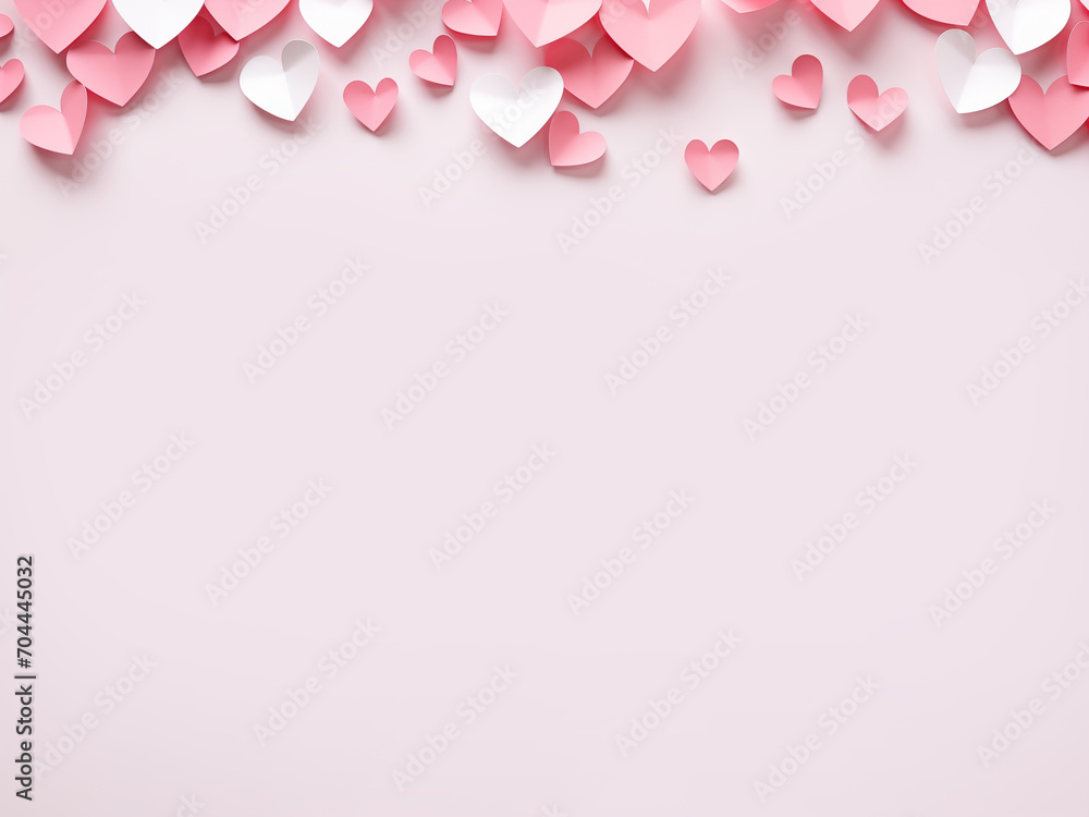 Simple white frame with copy space in paper cut hearts decorations, minimalistic style pinky background in pastel colors. Border for design card and banner. Simple white frame with copy space in paper cut hearts decorations, minimalistic style pinky background in pastel colors. Border for design card and banner.