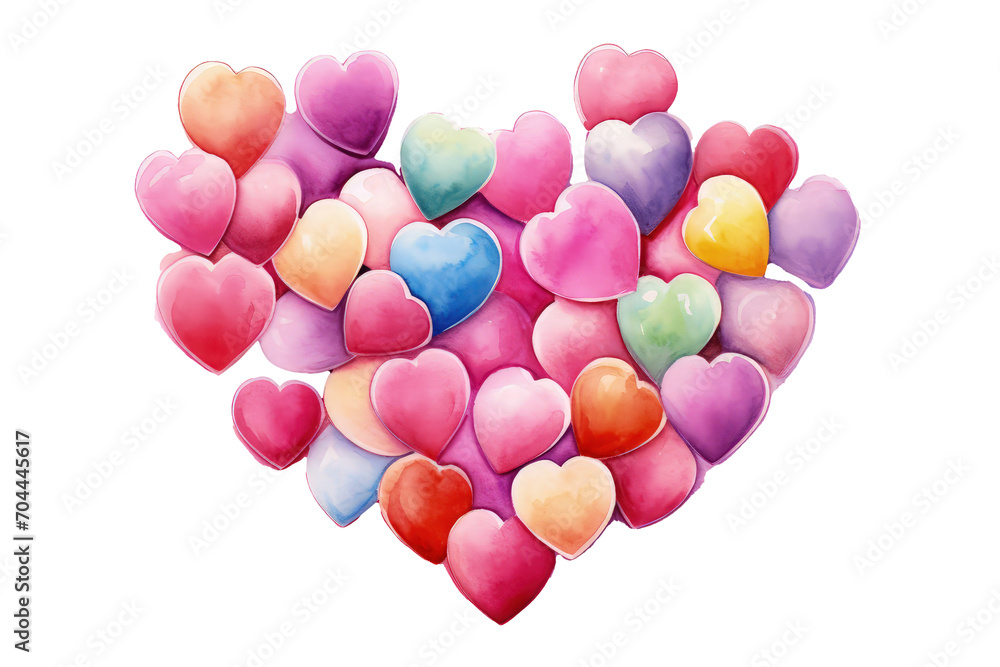 Watercolor hearts candies isolated. Valentine's Day postcards and greeting cards.