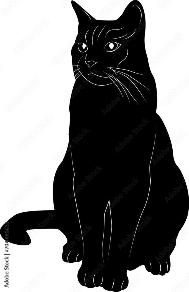 Silhouette of a black cat on a white background. Design of greeting cards, posters, patches, prints on clothes, emblems. Pet. Silhouette of a black cat on a white background. Design of greeting cards, posters, patches, prints on clothes, emblems. Pet.