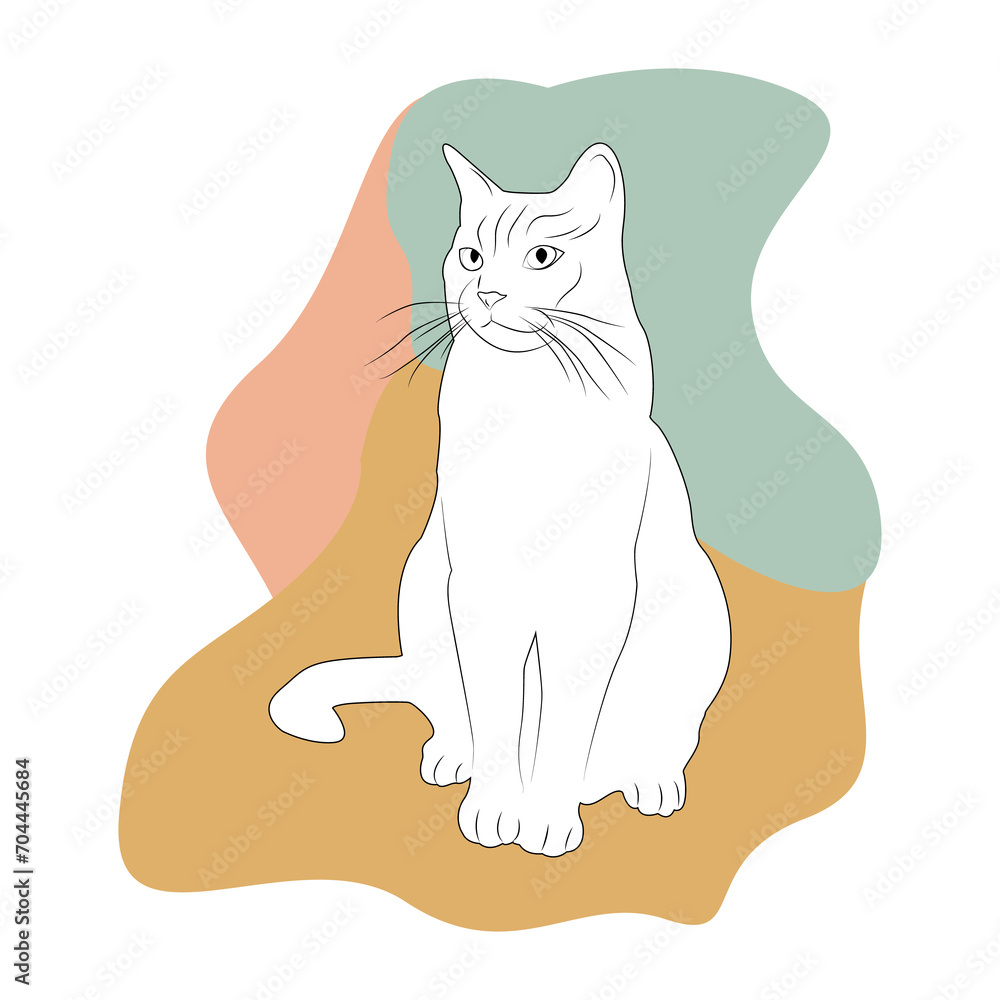 Silhouette cat on a white background. Outline cat. Design greeting cards, posters, patches, prints on clothes, emblems. Pet. Boho style. Friend human. Silhouette cat on a white background. Outline cat. Design greeting cards, posters, patches, prints on clothes, emblems. Pet. Boho style. Friend human.