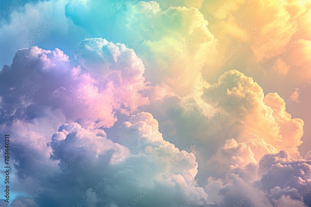 iridescent opalescent rainbow-chrome-holographic clouds. abstract colorful cloud wallpaper - obrazy, fototapety, plakaty 