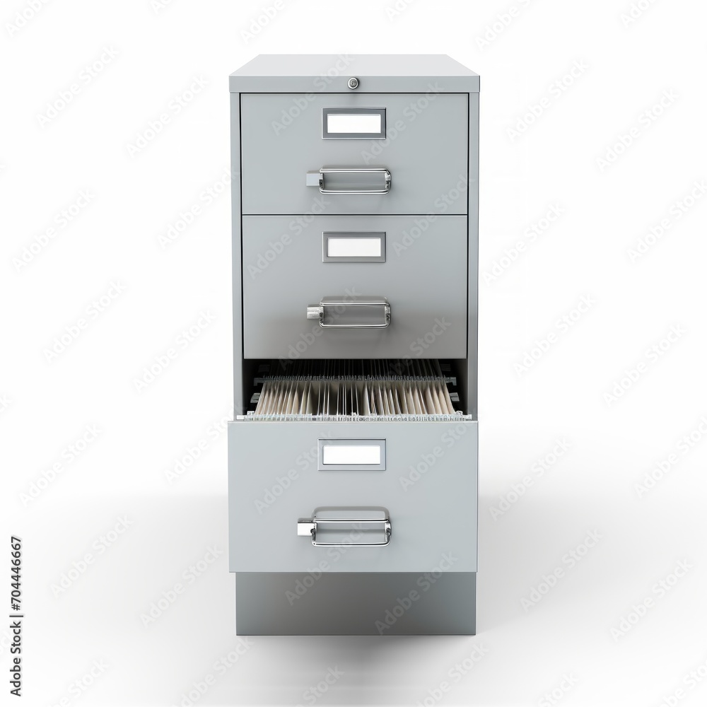 Stock image of a filing cabinet on a white background, organized, storage solution for documents Generative AI Stock image of a filing cabinet on a white background, organized, storage solution for documents Generative AI