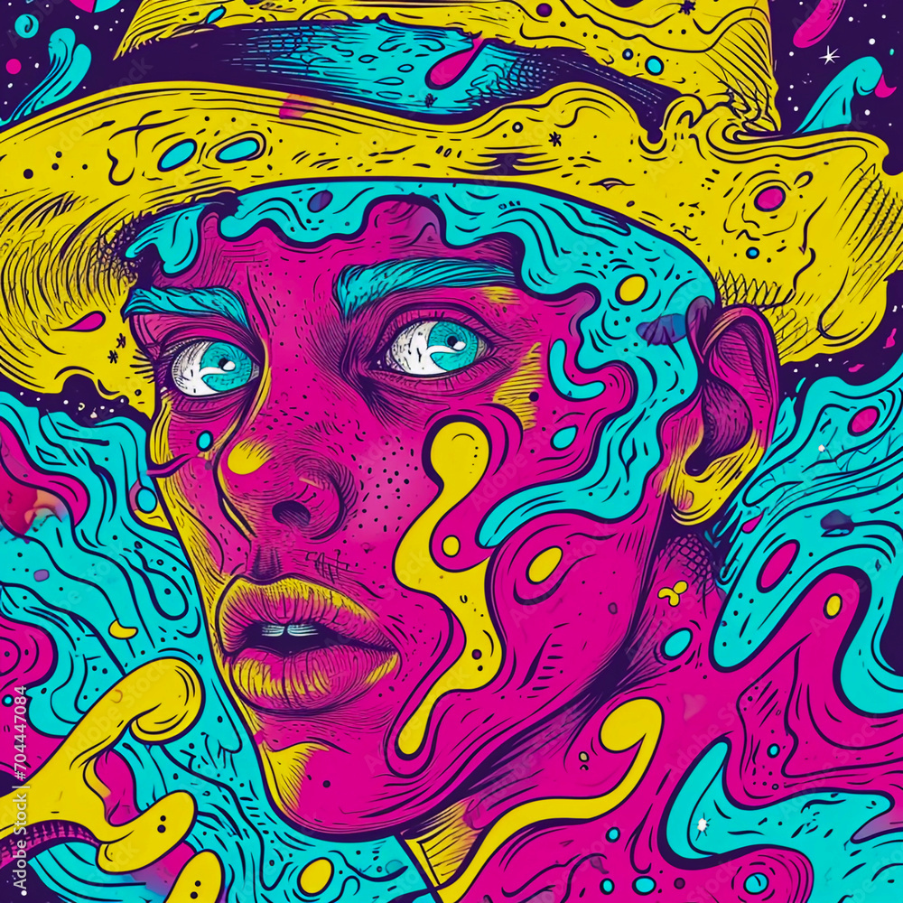 Pop art comics face, psychedelic art, Generative AI Pop art comics face, psychedelic art, Generative AI