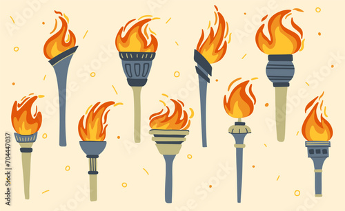 Torch set with flames, Olympic Games. Vector illustration