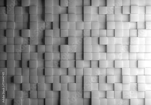 Geometric background. White pattern. Modern texture. Three-dimensional cubes. Geometric backdrop for design. Gray background. Wall of cubes. Background with gradient. Volumetric style. 3d image
