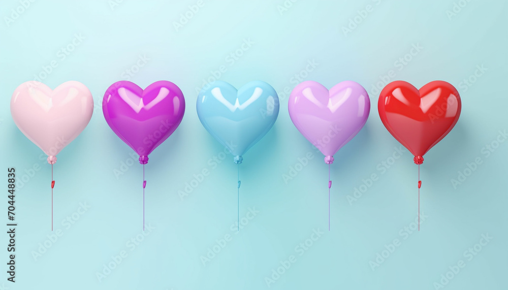 colorful heart air balloon shape collection concept isolated on color background beautiful heart ball for event