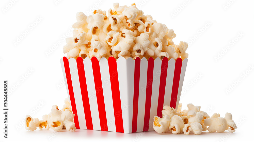 popcorn in cardboard box isolated on white background popcorn in cardboard box isolated on white background