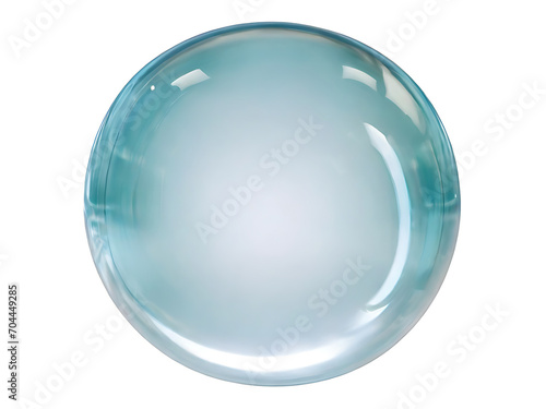 Transparent water droplets opaque glass sphere with glares and shadow on white.