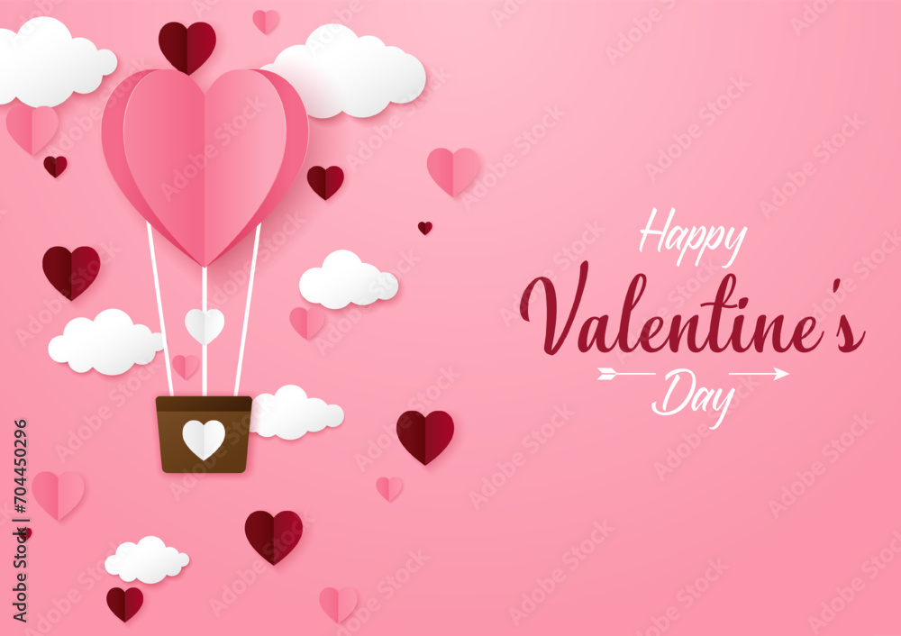 Valentine's day Background with Heart shape Paper cut. Vector illustration. Creative design for sale concept, voucher template, posters, brochure.