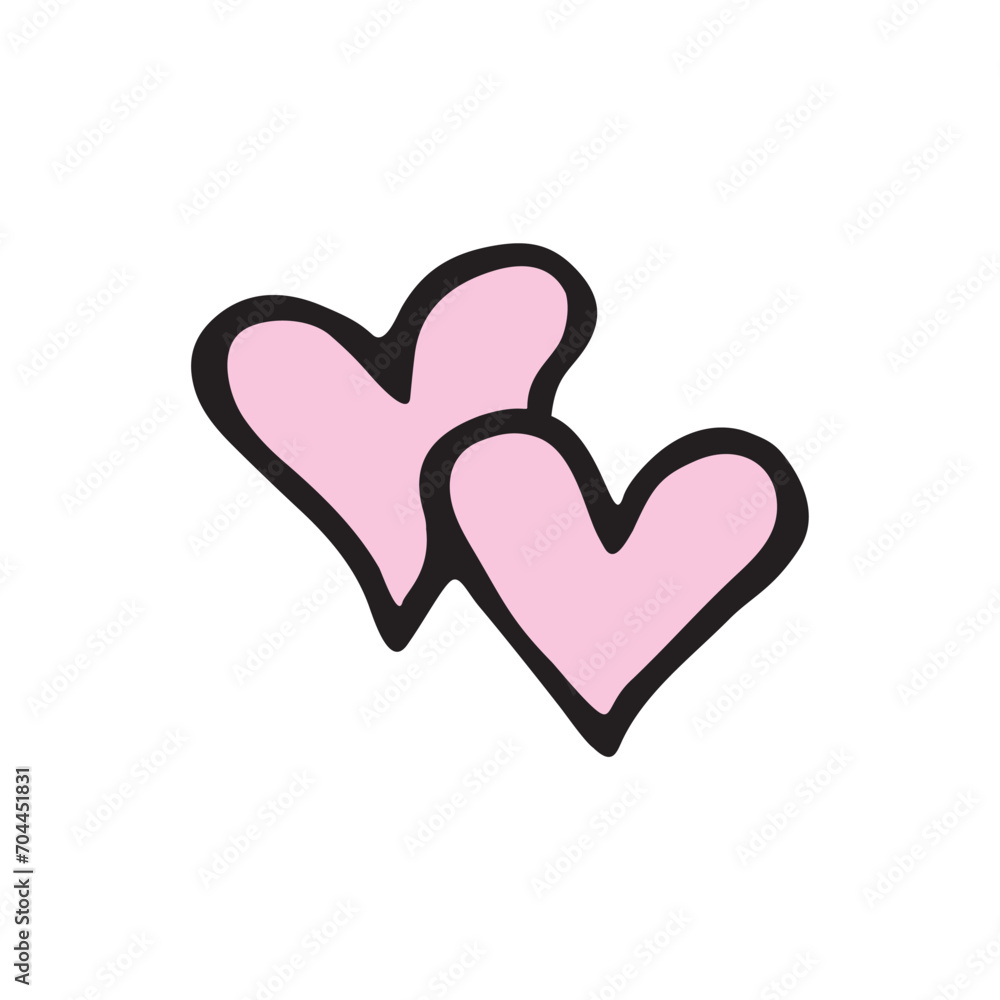 Two pink hearts in doodle style close-up on white background. Hand drawn vector design element, clip art, symbol of love for Valentine's day, romantic design Two pink hearts in doodle style close-up on white background. Hand drawn vector design element, clip art, symbol of love for Valentine's day, romantic design